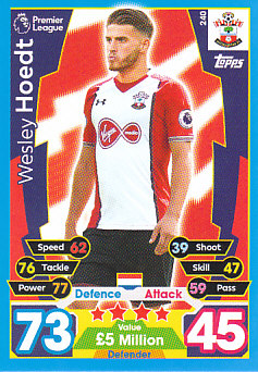 Wesley Hoedt Southampton 2017/18 Topps Match Attax #240